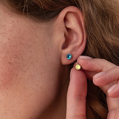 Срібні сережки - пусети (блакитне та жовте каміння) 308 №2