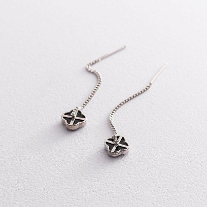 Серьги протяжки "Клевер" в серебре (оникс) 123036 №3