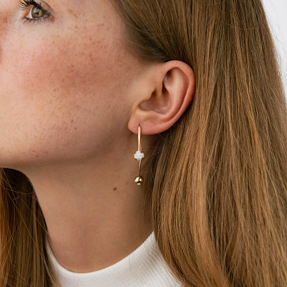 Сережки "Натхнення" у жовтому золоті (синт. опал) с09236 №2