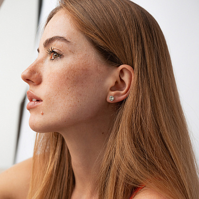 Золотые серьги - пусеты с аметистом с06405 №4