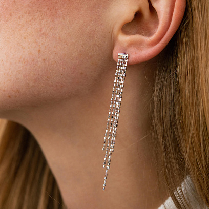 Серебряные серьги - пусеты с цепочками 902-01595 №3