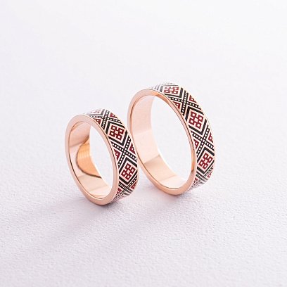 Золота обручка "Вишиванка" з емаллю 229732400 №4