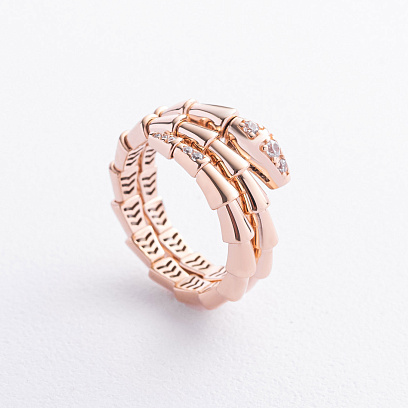 Каблучка "Змія" в червоному золоті (фіаніти) к08462