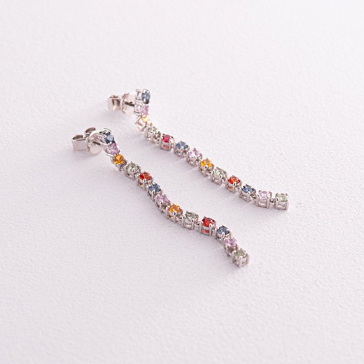 Золоті сережки - пусети з різнокольоровими сапфірами сб0427gl від ювелірного магазину Онікс - 3