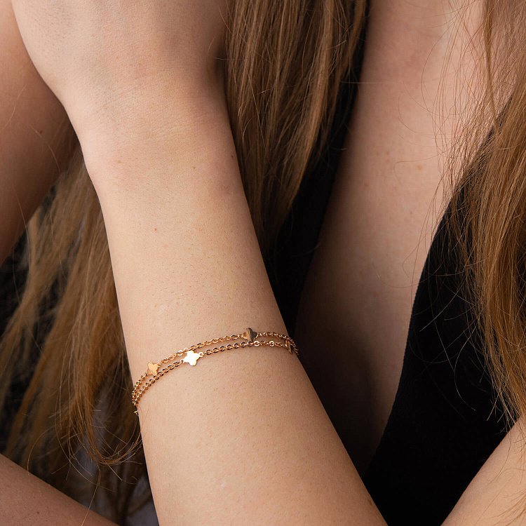 Двойной браслет "Клевер" в красном золоте б05199 от ювелирного магазина Оникс - 3