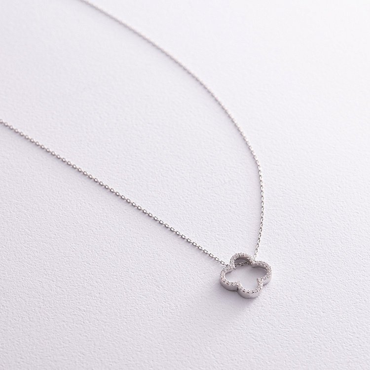 Серебряное колье "Клевер" с фианитами 908-01003 от ювелирного магазина Оникс