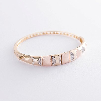 Жесткий браслет в красном золоте (фианиты) б04420