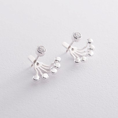 Серебряные серьги-пусеты с фианитами 121653 №2