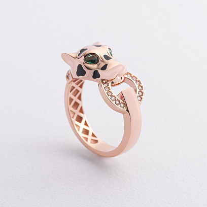 Золотое кольцо "Пантера" (фианиты, эмаль) к08396 №3