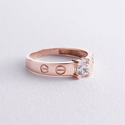 Золота каблучка "Love" з фіанітами к06907 №4