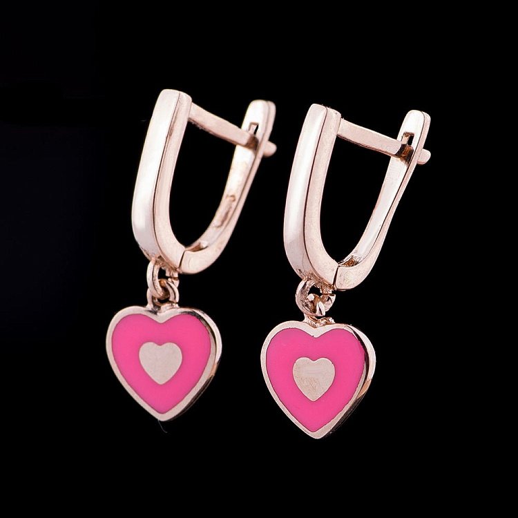 Золотые сережки "Сердечки" с04792роз от ювелирного магазина Оникс