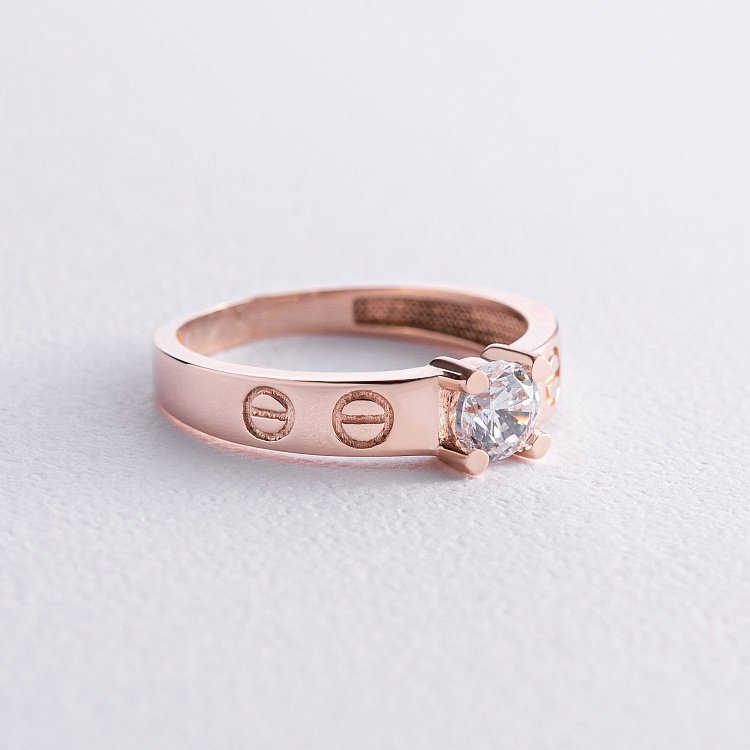 Золота каблучка "Love" з фіанітами к06907 від ювелірного магазину Онікс - 3