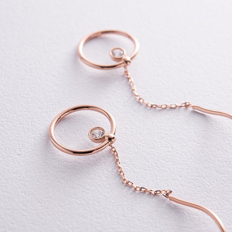 Золоті сережки - протяжки "Айріс" з фіанітами с08327 від ювелірного магазину Онікс - 3