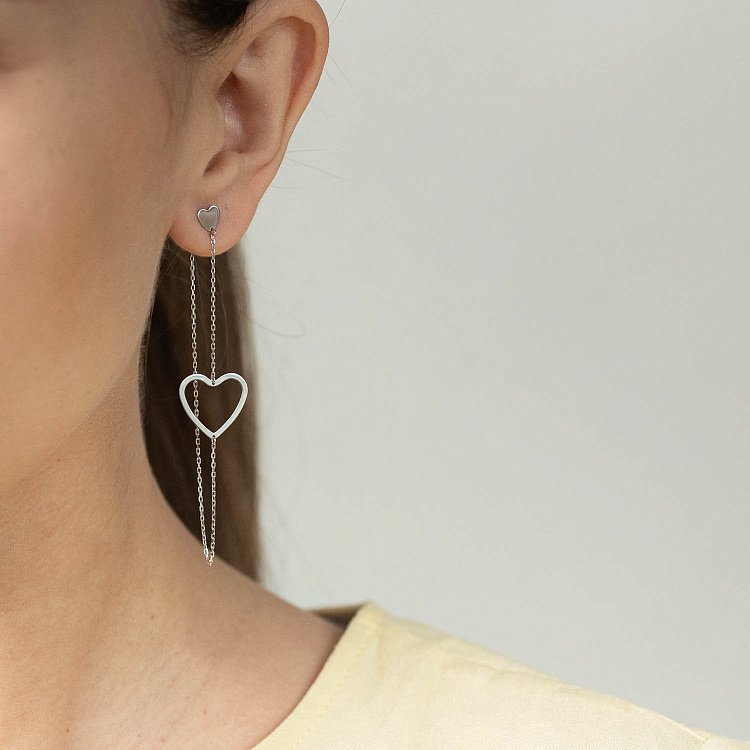 Золотые серьги - пусеты на цепочке "Сердечки" с05954 от ювелирного магазина Оникс - 7