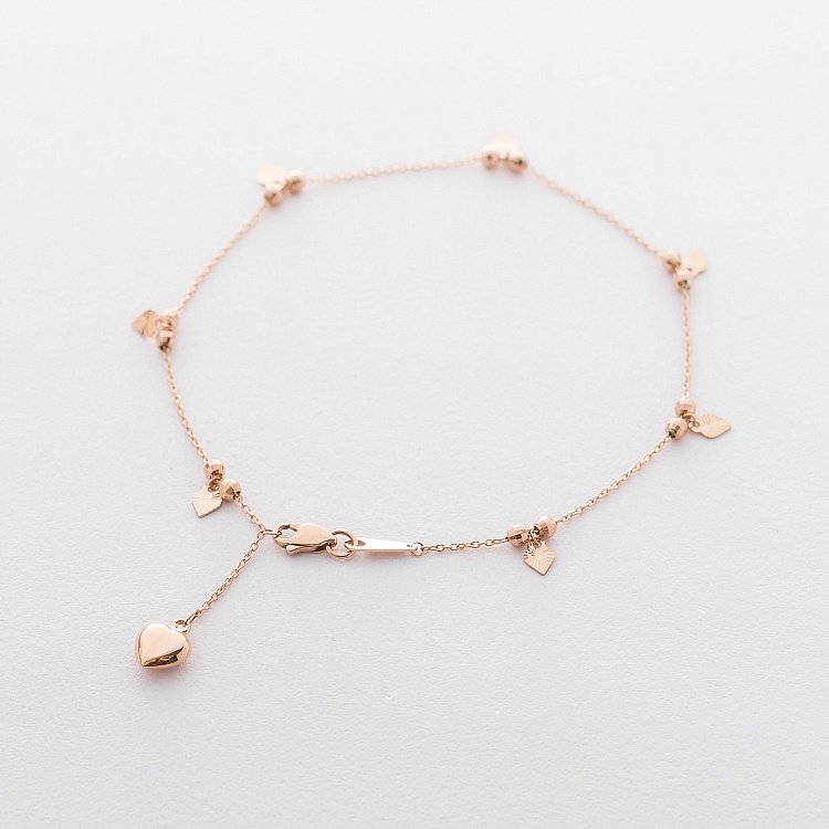 Золотой браслет на ногу с сердечками б03644 от ювелирного магазина Оникс