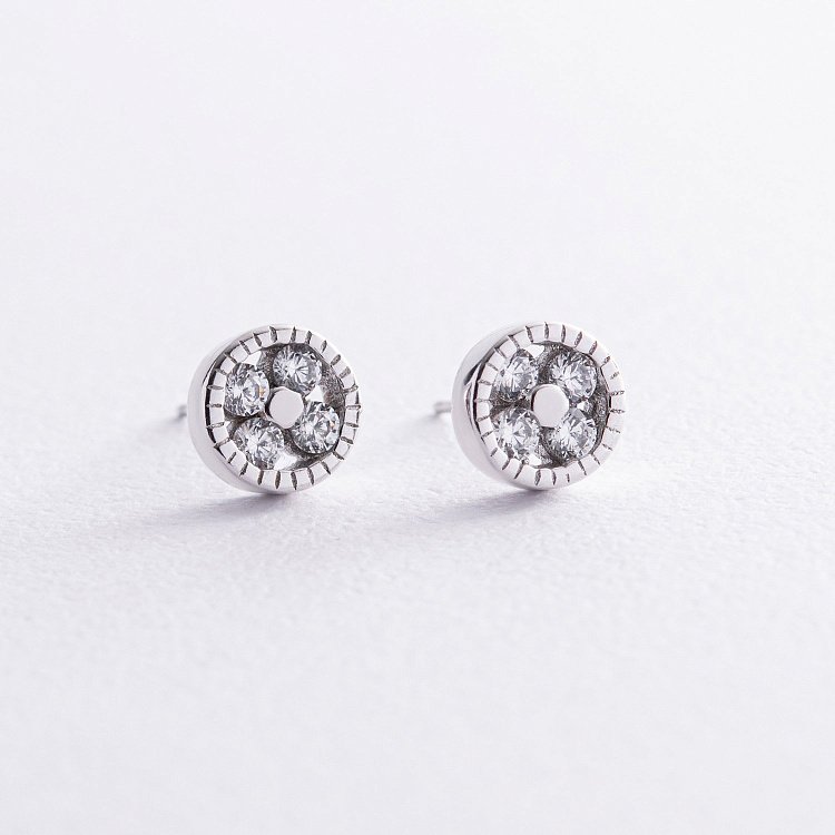 Серебряные серьги - пусеты  с фианитами 121664 от ювелирного магазина Оникс