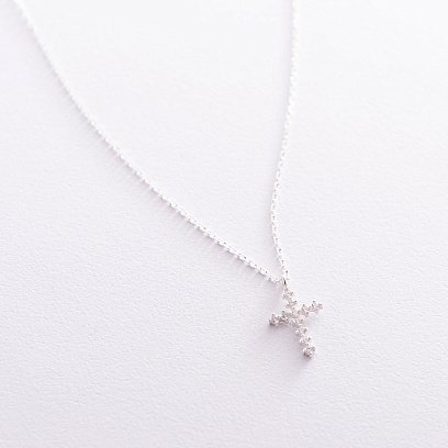 Кольє "Хрестик" в сріблі з фіанітами 181060 №6