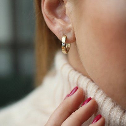 Золотые серьги-кольца с фианитом с06456 №4