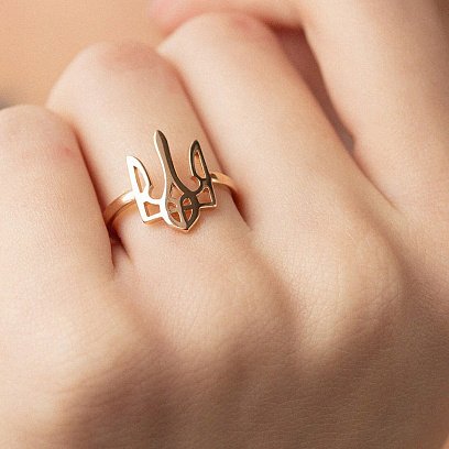 Каблучка "Герб України - Тризуб" у червоному золоті к07098 №8