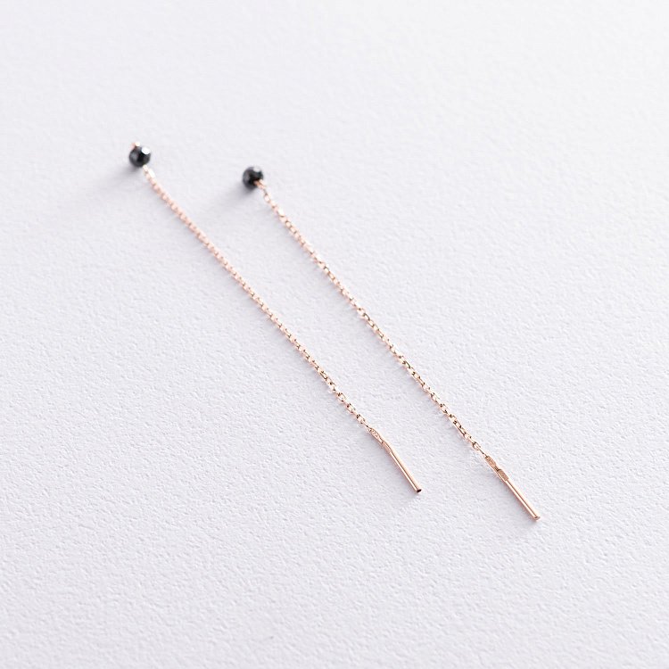 Золоті сережки - протяжки (чорні фіаніти) с07198 від ювелірного магазину Онікс - 3