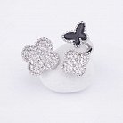 Серебряное кольцо "Бабочка и клевер" с ониксом и фианитами 111772 от ювелирного магазина Оникс - 2