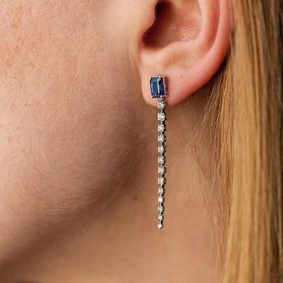 Золотые серьги - пусеты (сапфиры, бриллианты) сб0513sm №4