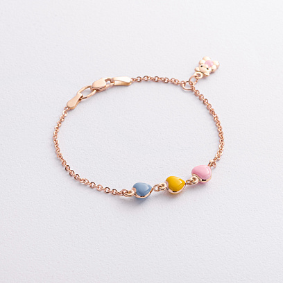 Детский золотой браслет "Сердечки" с эмалью б00521