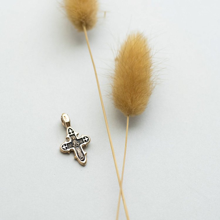 Золотий православний хрестик "Розп'яття Христове. Ікона Божої Матері" (чорніння) п02657 від ювелірного магазину Онікс - 2