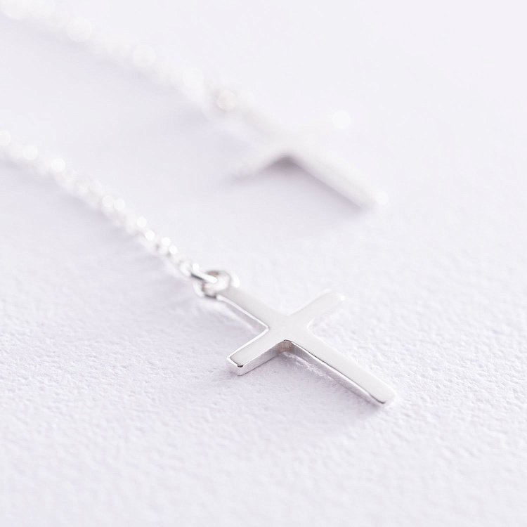 Срібні сережки "Хрестики" на ланцюжку 122816 від ювелірного магазину Онікс - 2