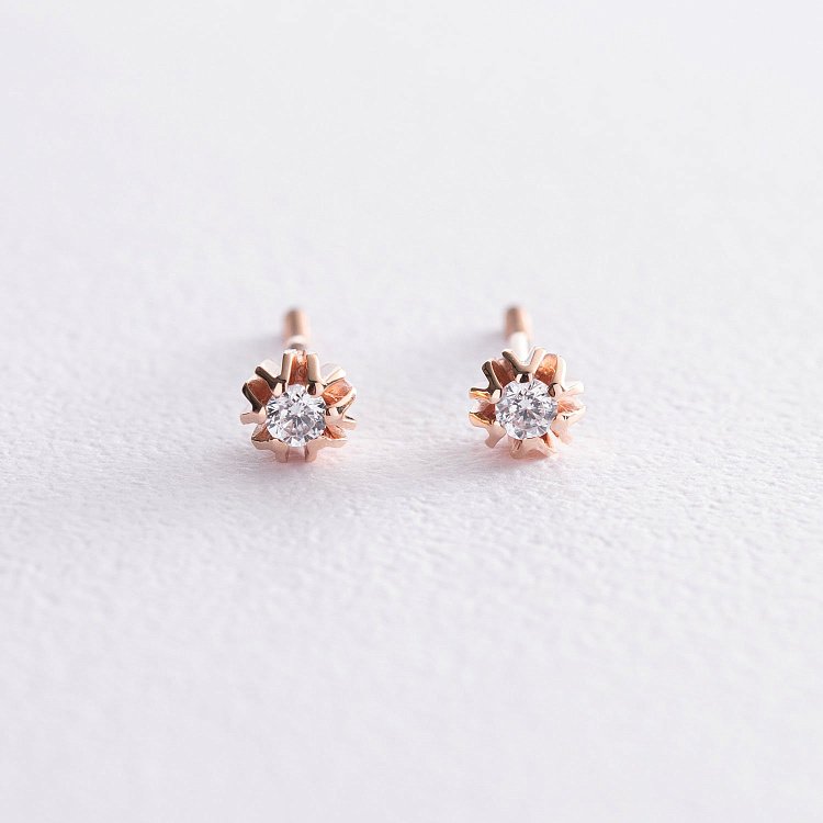 Золоті сережки - пусети з фіанітами с07195 від ювелірного магазину Онікс