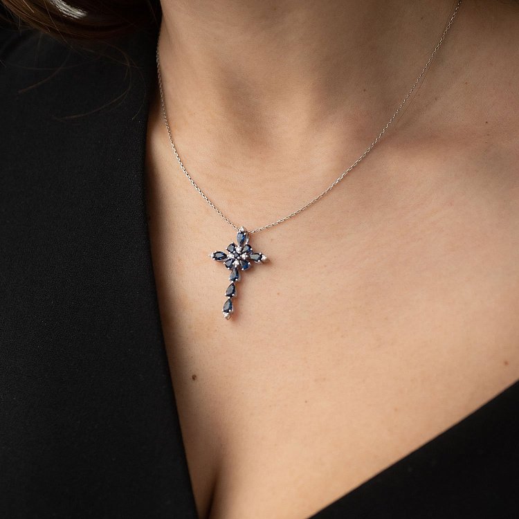 Золотой крестик (бриллиант, сапфир) пб0199ca от ювелирного магазина Оникс - 3