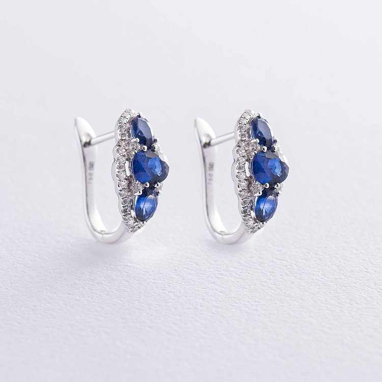 Золотые серьги (сапфир, бриллиант) E00476mi от ювелирного магазина Оникс