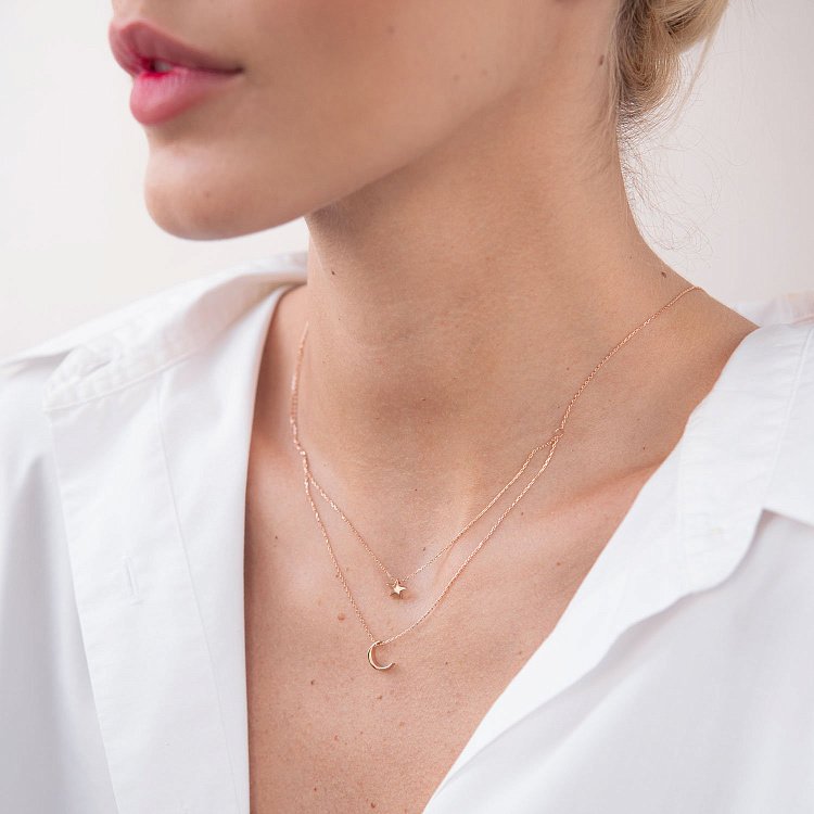 Двойное колье "Звезда и луна" в красном золоте кол01871 от ювелирного магазина Оникс - 2