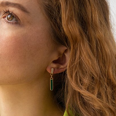 Золотые серьги - пусеты с бриллиантами и малахитом сб0472sc №4