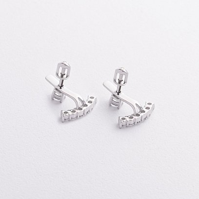Сережки - джекети в білому золоті (фіаніти) с09338 №3