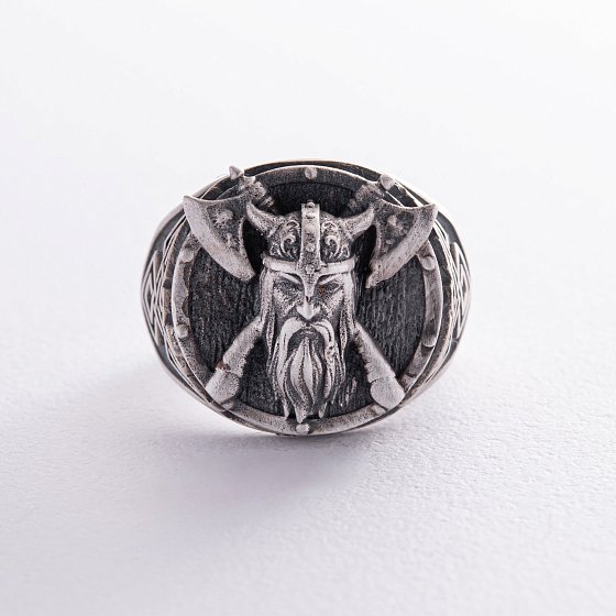Серебряное кольцо "Викинг с топорами" 423 №4