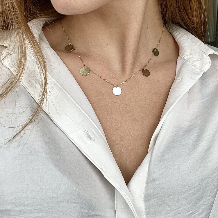 Кольє "Монетки" в жовтому золоті (5 шт) кол01438 від ювелірного магазину Онікс - 9