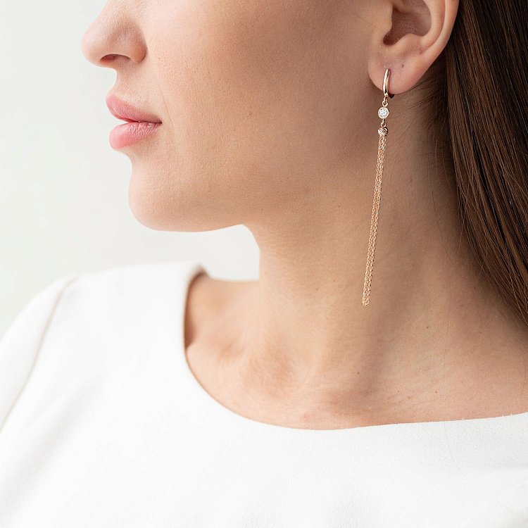 Сережки "Грайливість" в червоному золоті (фіаніти) с06870 від ювелірного магазину Онікс - 1