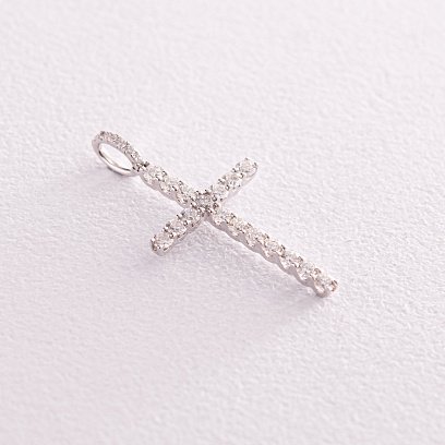 Крестик в белом золоте с бриллиантами пб0292cha