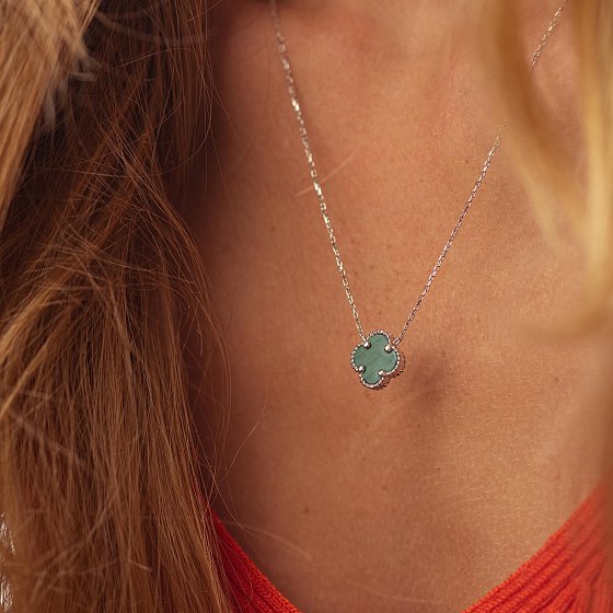 Кольє "Конюшина" в білому золоті (малахіт) кол02403 №4