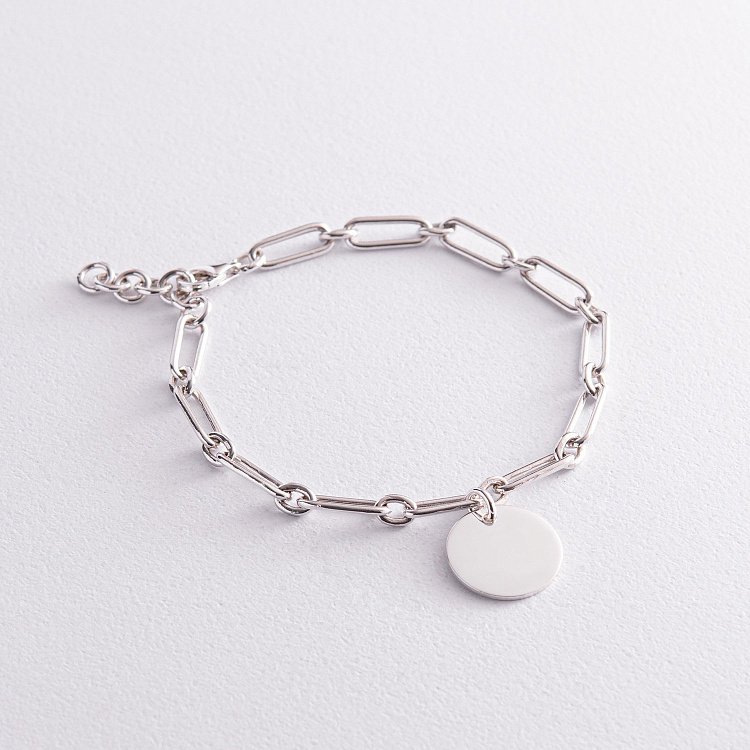 Срібний браслет "Ланцюжок з монеткою" (можливе гравіювання) 141593 від ювелірного магазину Онікс - 1