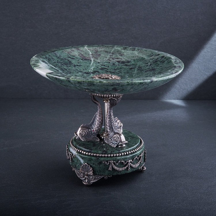 Фруктовница "Дельфины" из серебра и мрамора, ручная работа сер00003 от ювелирного магазина Оникс - 7