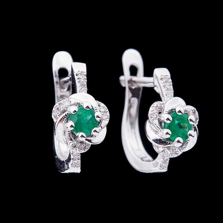 Золоті сережки з смарагдами і діамантами сб02848 від ювелірного магазину Онікс