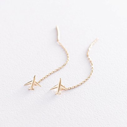 Серьги-протяжки "Самолетик" в желтом золоте с07112