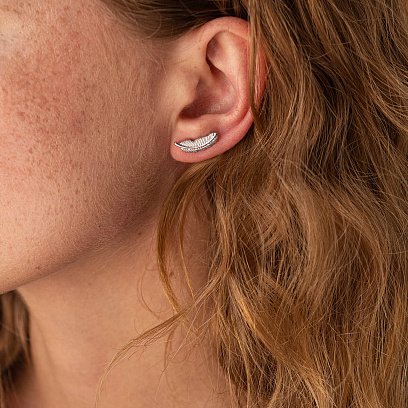 Сережки - пусети "Пір'їнки" у білому золоті с08017 №2