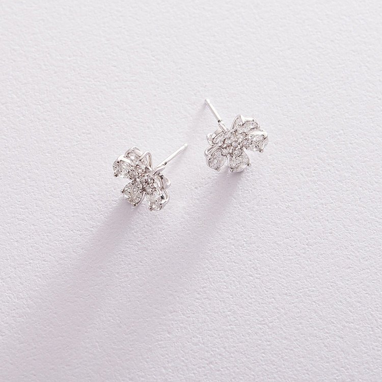 Золотые серьги - пусеты "Цветочки" с бриллиантами сб0312di от ювелирного магазина Оникс - 2