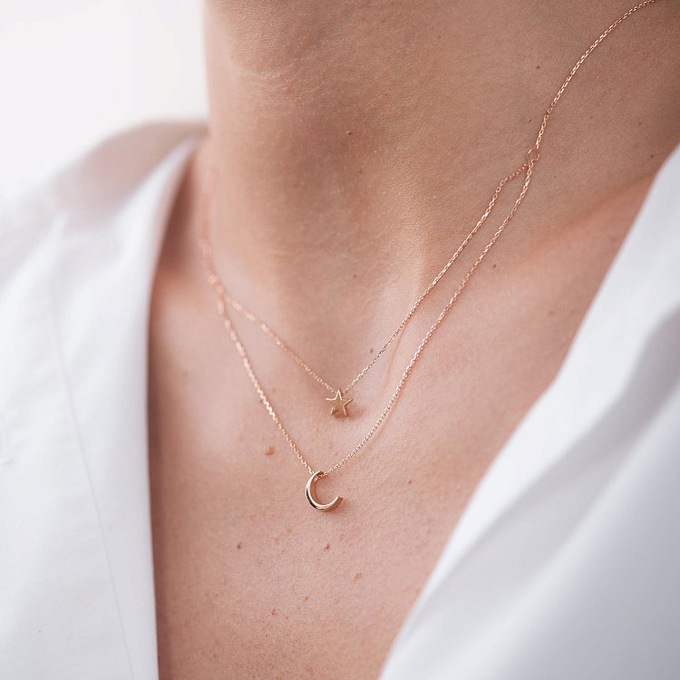 Подвійне кольє "Зірка і місяць" в червоному золоті кол01871 від ювелірного магазину Онікс - 5