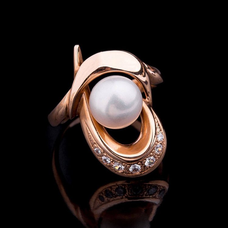 Кольцо с жемчугом и фианитами к00495 - 3 Кольцо с жемчугом и фианитами к00495 от ювелирного магазина Оникс - 3