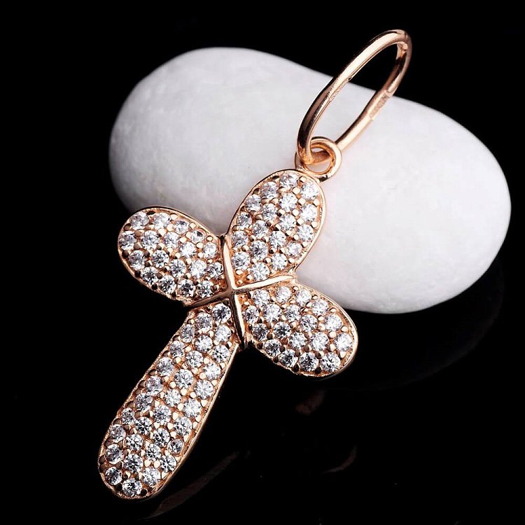 Золотий хрестик з камінням п01929 від ювелірного магазину Онікс - 3