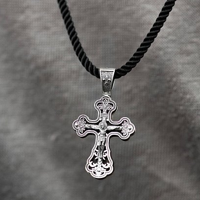 Срібний хрест "Розп'яття. Спаси та Збережи" з ебеновим деревом mini 1071 №4